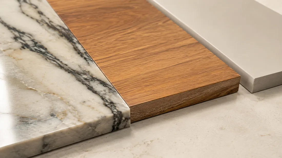Cubiertas de cocina: piedra natural, madera y melamínica